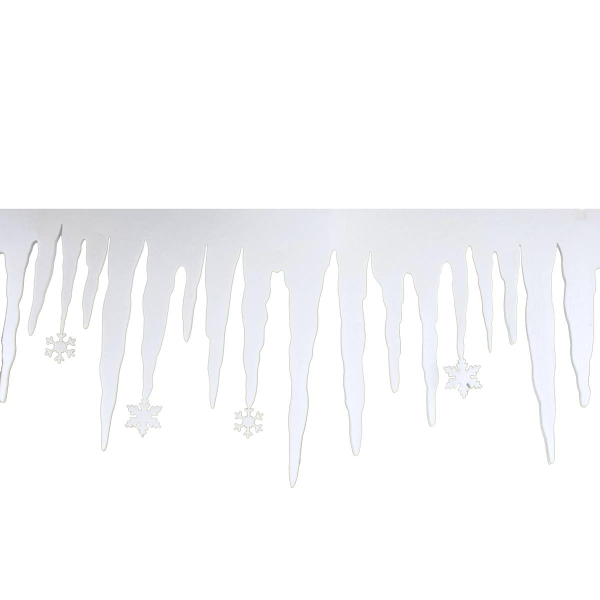 Weihnachtliche Fensterdeko Schneerand Eiszapfen & Schneeflocken Weiß 200 x 34 cm - Polyester