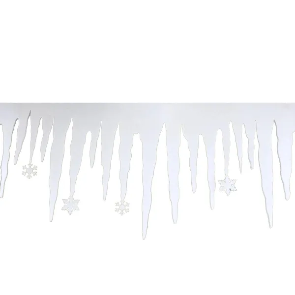 Weihnachtliche Fensterdeko Schneerand Eiszapfen & Schneeflocken Weiß 200 x 34 cm - Polyester