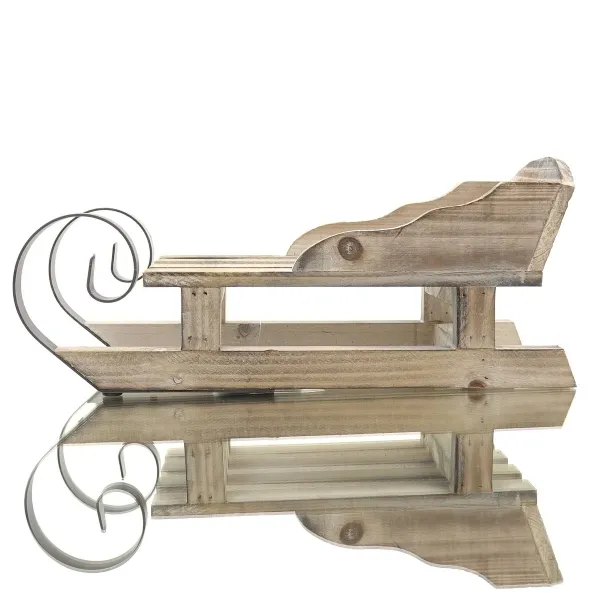Kaemingk Weihnachtsdeko Schlitten Natur 33,5 cm - Tannenholz & Metall