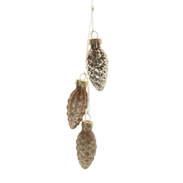 Kaemingk Weihnachtsdeko Tannenzapfen Beige 3 Oberflächen 6 cm 3er Set - Glas