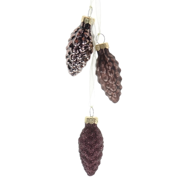 Kaemingk Weihnachtsdeko Tannenzapfen Braun 3 Oberflächen 6 cm 3er Set - Glas