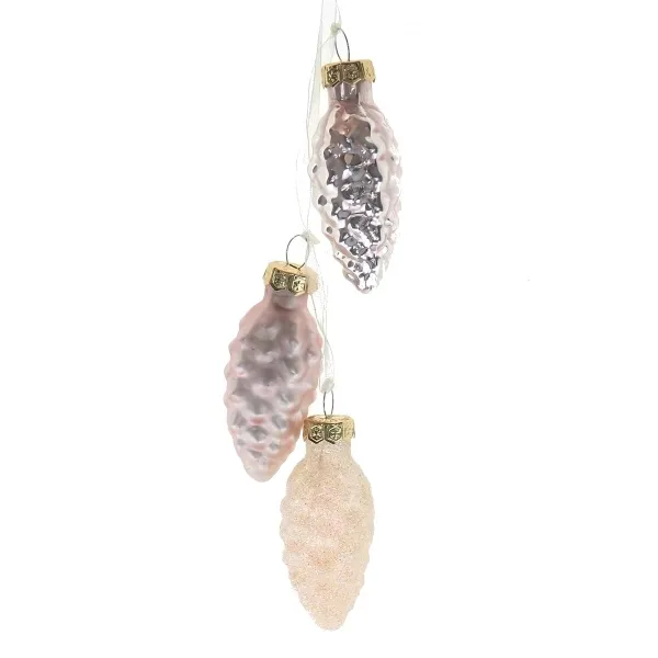 Kaemingk Weihnachtsdeko Tannenzapfen Zartrosa 3 Oberflächen 6 cm 3er Set - Glas