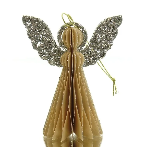 Kaemingk Weihnachtsengel Sandfarben mit Glitterflügeln faltbar 8 cm - Papier Kaemingk Weihnachtsengel Sandfarben mit Glitterflügeln faltbar 8 cm - Papier