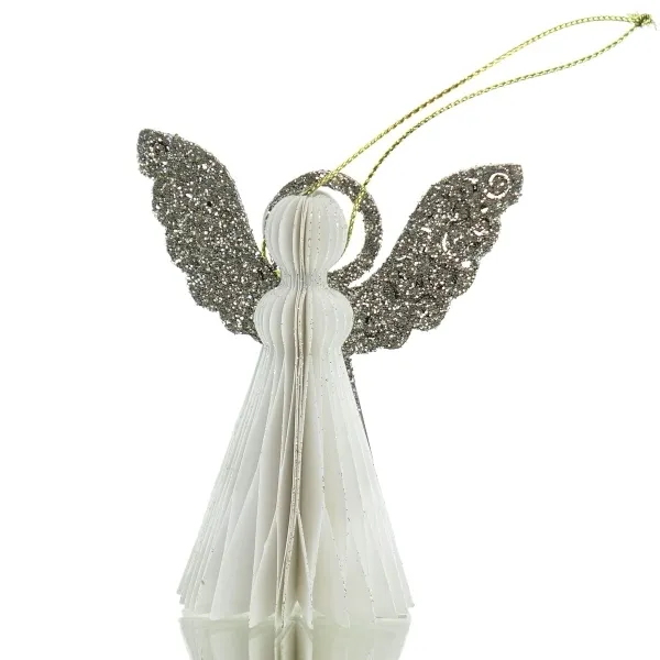 Kaemingk Weihnachtsengel Weiß mit Glitterflügeln faltbar 8 cm - Papier Kaemingk Weihnachtsengel Weiß mit Glitterflügeln faltbar 8 cm - Papier