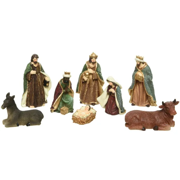 Weihnachtskrippenfiguren Maria Josef Jesus 3 Könige Ochse & Esel - Polyresin
