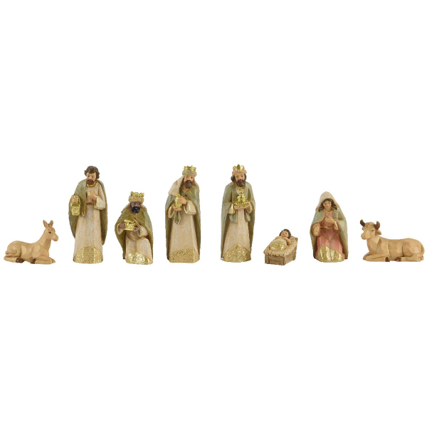 Weihnachtskrippenfiguren Maria Josef Jesus 3 Könige Ochse & Esel - Polyresin