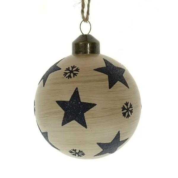 Kaemingk Weihnachtskugel Holzoptik Braun schwarze Sterne Ø 8 cm - Glas Kaemingk Weihnachtskugel Holzoptik Braun schwarze Sterne Ø 8 cm - Glas