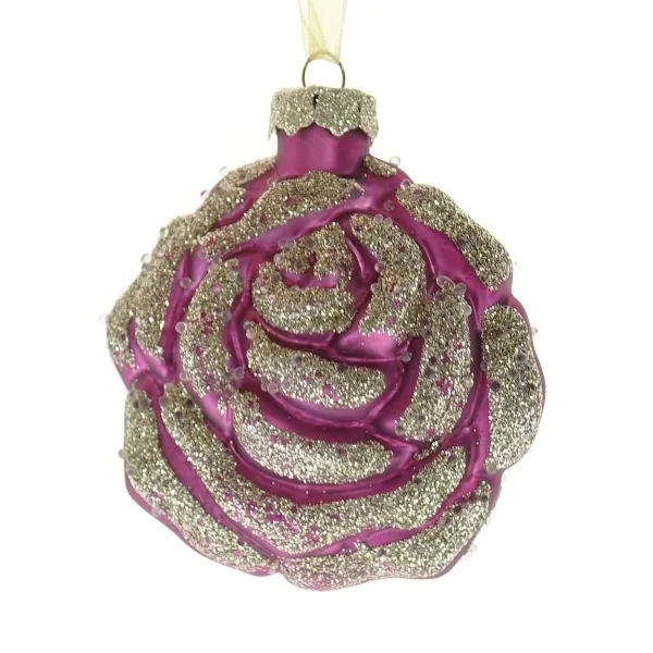Kaemingk Weihnachtskugel Rosenblüte Pink mit Goldglitter 8 cm - Glas Kaemingk Weihnachtskugel Rosenblüte Pink mit Goldglitter 8 cm - Glas