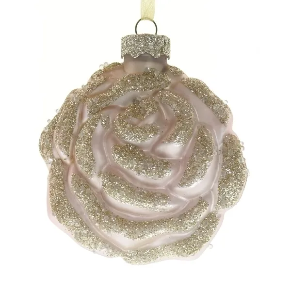 Kaemingk Weihnachtskugel Rosenblüte Zartrosa mit Goldglitter 8 cm - Glas Kaemingk Weihnachtskugel Rosenblüte Zartrosa mit Goldglitter 8 cm - Glas