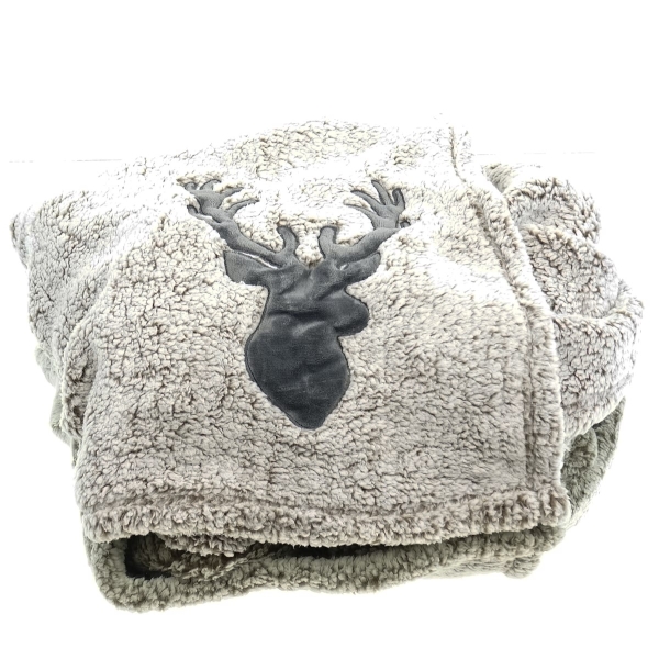 Kaemingk Weihnachtskuscheldecke Hirsch Grau 130 x 170 cm - Polyester & Samt