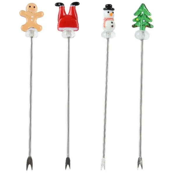 Weihnacht-Cocktailspieße Schneemann Beine Tannenbaum Lebkuchenmann - Edelstahl & Glas