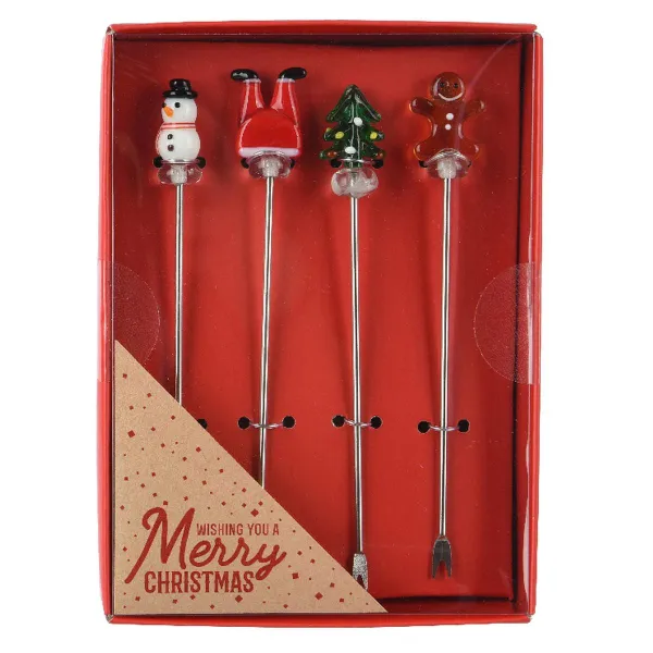 Weihnacht-Cocktailspieße Schneemann Beine Tannenbaum Lebkuchenmann - Edelstahl & Glas