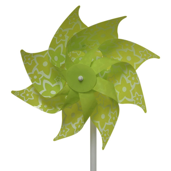 Decoris® Windrad Grün mit weißem Blumenmuster Ø 20 cm 35 cm - Kunststoff