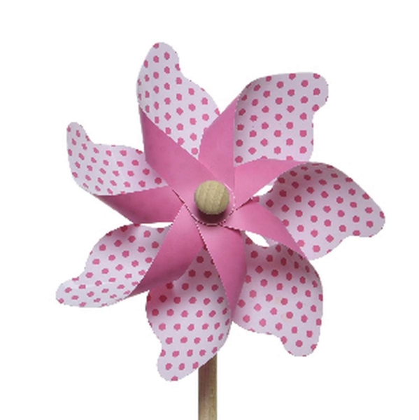 Kaemingk Windrad Weiß mit pinkfarbenen Punkten Ø 17 cm - Kunststoff