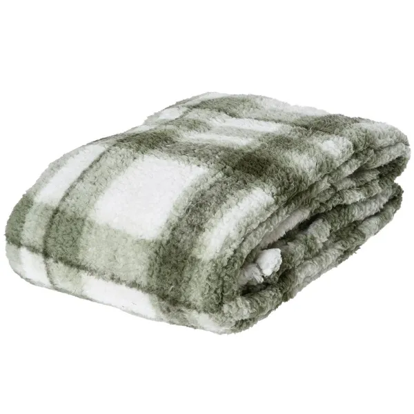 Weihnachtskuscheldecke kariert Grün-Weiß 1,3 x 1,7 Meter - Polyester