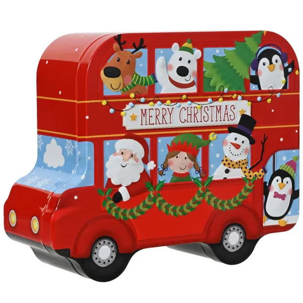 Weihnachtsgeschenkbox in Doppeldeckerbusform bunt Höhe 7 cm Breite 15,5 cm Länge 19 cm - Zinn
