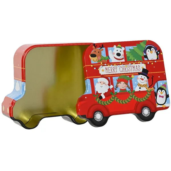 Weihnachtsgeschenkbox in Doppeldeckerbusform bunt Höhe 7 cm Breite 15,5 cm Länge 19 cm - Zinn