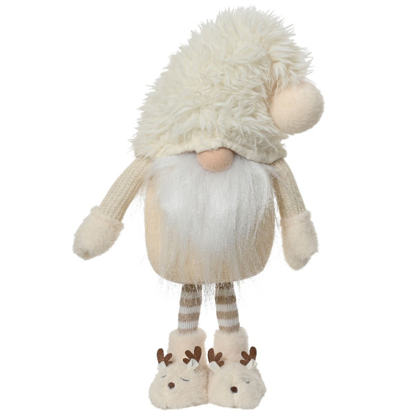 Wichtel mit Mütze & Hausschuhen Beigefarben Höhe 60 cm Breite 24 cm Länge 15 cm - Polyester