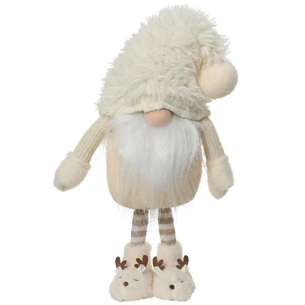 Wichtel mit Mütze & Hausschuhen Beigefarben Höhe 60 cm Breite 24 cm Länge 15 cm - Polyester