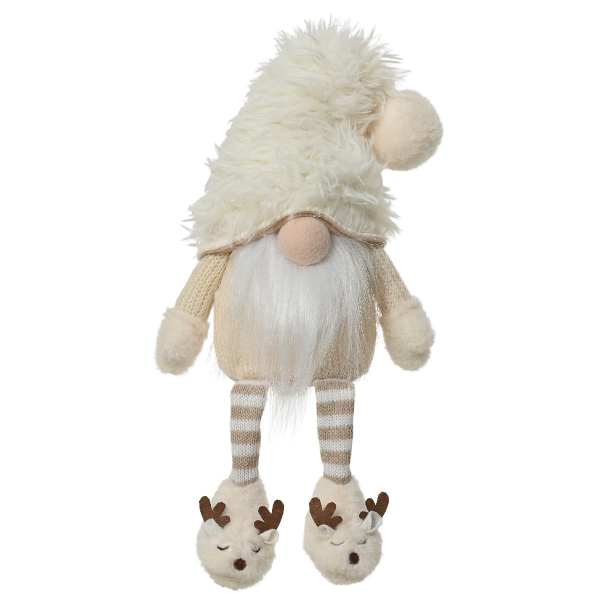 Wichtel mit Mütze & Hausschuhen Beigefarben Höhe 48 cm Breite 17 cm Länge 11 cm - Polyester