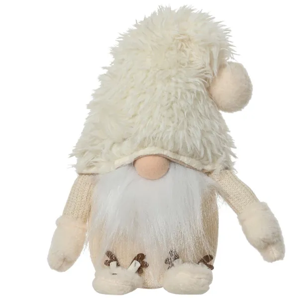 Wichtel mit Mütze & Hausschuhen Beigefarben Höhe 45 cm Breite 23 cm Länge 16 cm - Polyester
