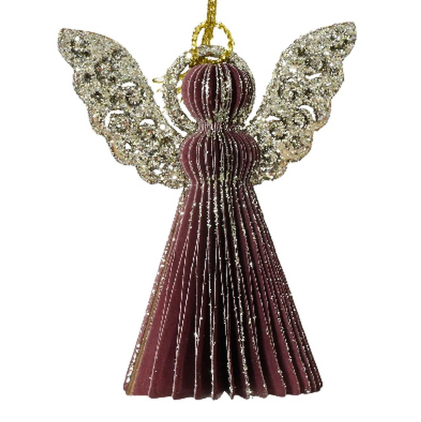 Kaemingk Weihnachtsengel Kastanienrot mit Glitterflügeln Ø 6 cm - Papier
