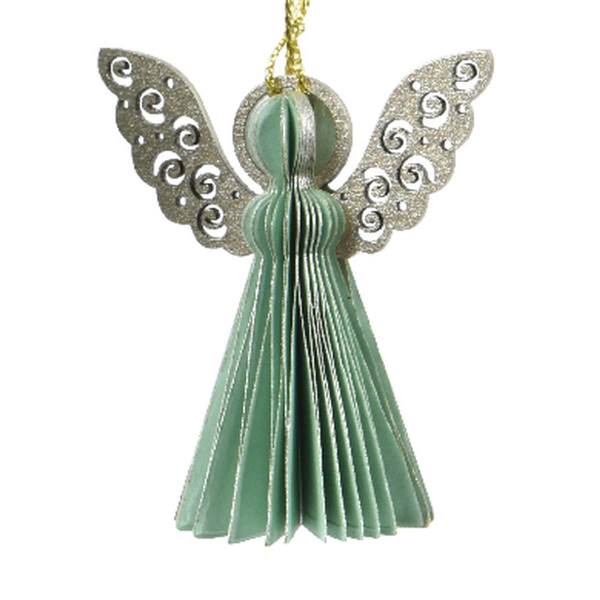 Kaemingk Weihnachtsengel Mintgrün mit Glitterflügeln Ø 6 cm - Papier