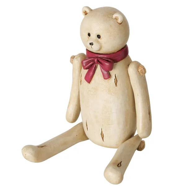 Kantenhocker Teddybär Björk beige mit roter Schleife Länge 7,5 cm Breite 8 cm Höhe 10 cm - Kunstharz