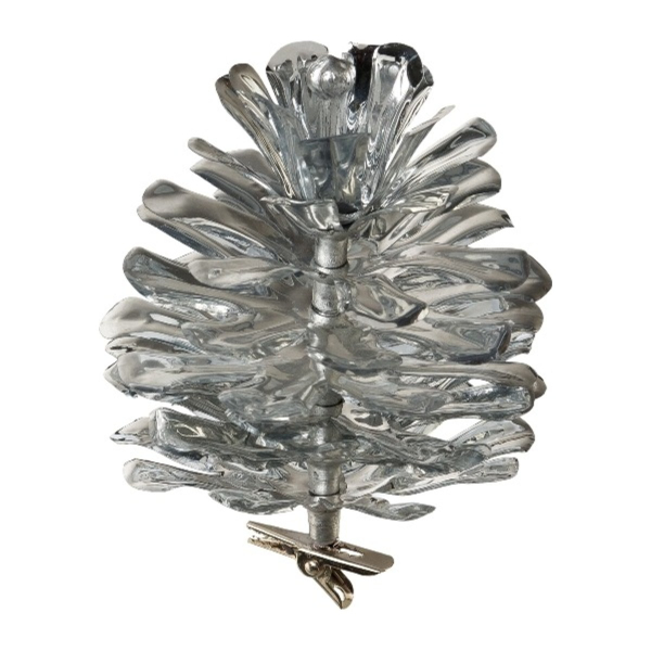 Kiefernzapfen mit Clip, metallic 6/Poly 10 cm, silber