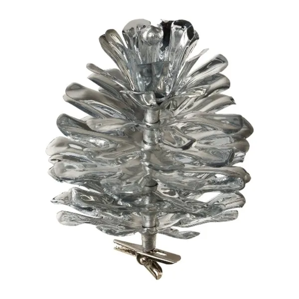 Kiefernzapfen mit Clip, metallic 6/Poly 10 cm, silber