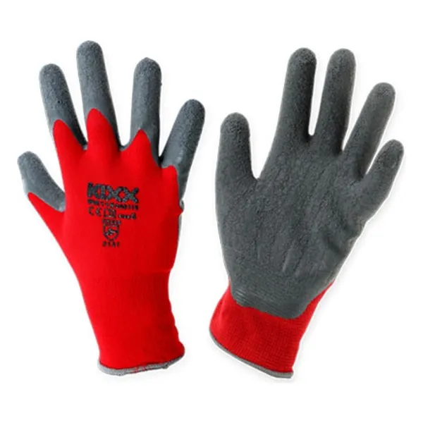 Kixx Nylon-Gartenhandschuhe Rot/Grau, Größe 8, latexbeschichtet