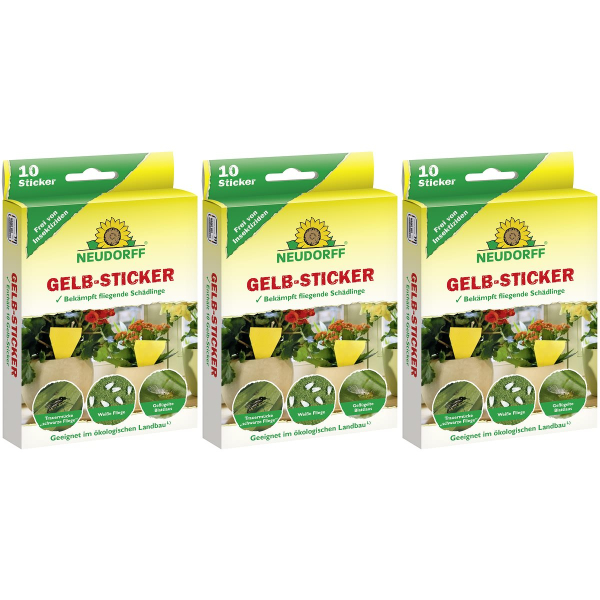 NEUDORFF® Gelb-Sticker zur Bekämpfung fliegender Schädlinge - 10 Sticker x 3