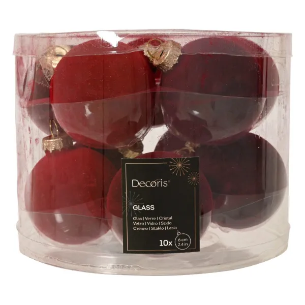 Kugeln samt bordeaux- & weihnachtsrot Ø 6 cm - 10er Set