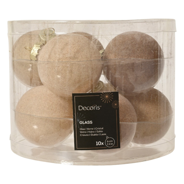 Kugeln samt karamell- & sandfarben Ø 6 cm - 10er Set