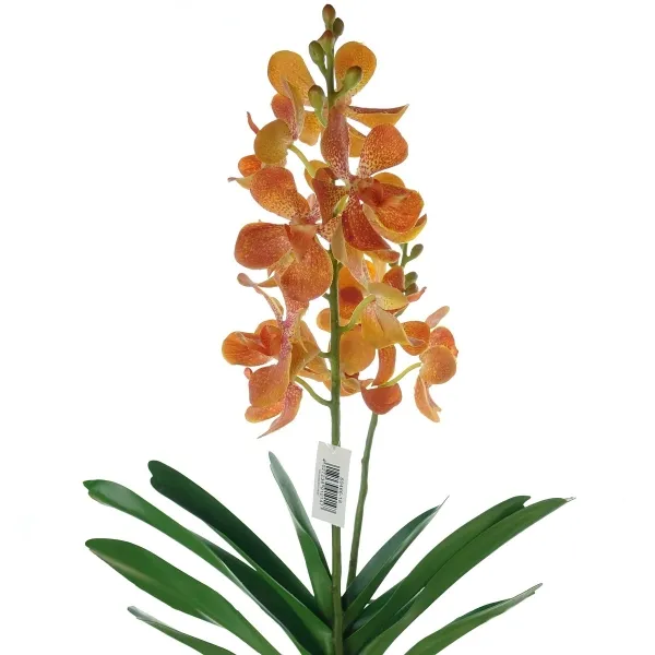 Kunstblumen Orchideendoppelrispe Vanda Orange & braunrote Sprenkel mit Laub Kunstblumen Orchideendoppelrispe Vanda Orange & braunrote Sprenkel mit Laub