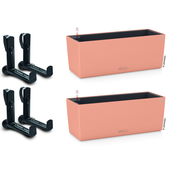 LECHUZA® Blumenkasten BALCONERA Color 50 Korallrot All-in-One x 2 + 4 Halter