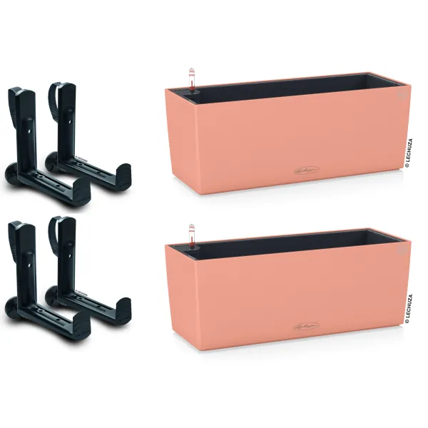 LECHUZA® Blumenkasten BALCONERA Color 50 Korallrot All-in-One x 2 + 4 Halter