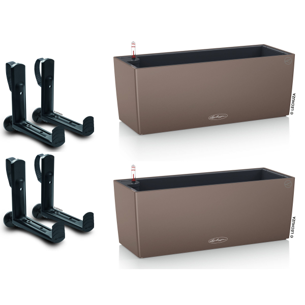 LECHUZA® Blumenkasten BALCONERA Color 50 Muskat All-in-One x 2 + 4 Halter