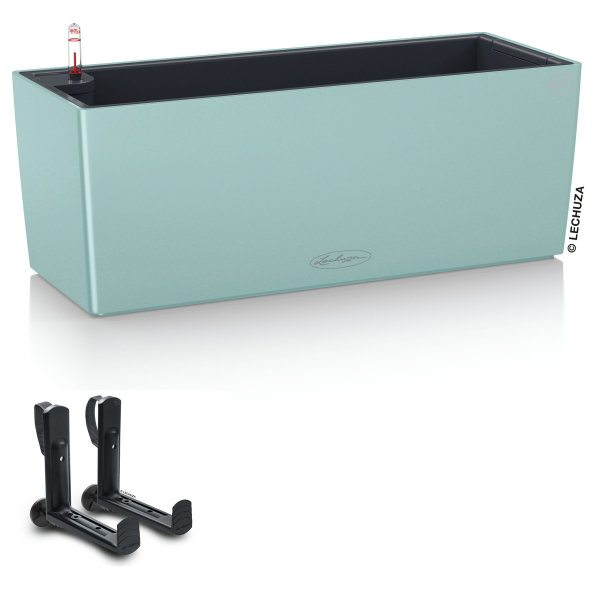 LECHUZA® Blumenkasten BALCONERA Color 50 Pastellgrün All-in-One + 2 Halter