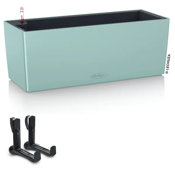 LECHUZA® Blumenkasten BALCONERA Color 50 Pastellgrün All-in-One + 2 Halter