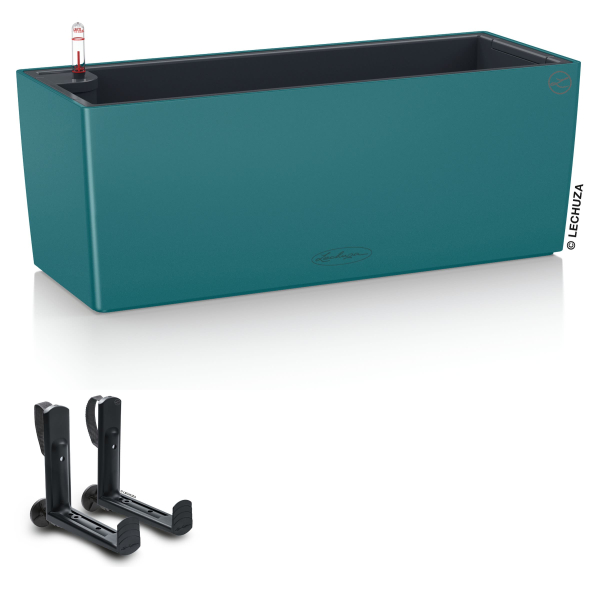 LECHUZA® Blumenkasten BALCONERA Color 50 Petrolblau All-in-One + 2 Halter