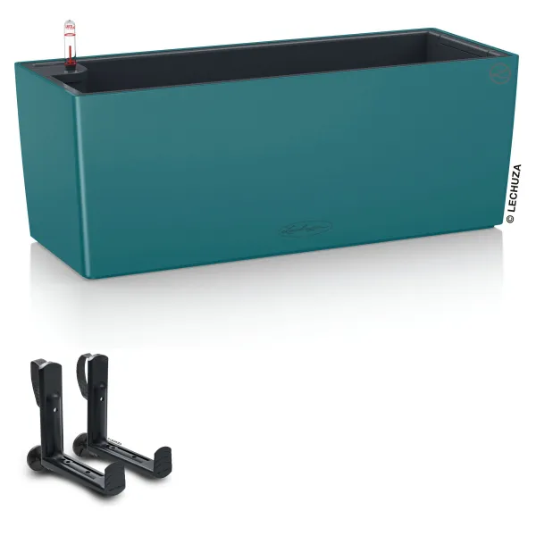 LECHUZA® Blumenkasten BALCONERA Color 50 Petrolblau All-in-One + 2 Halter