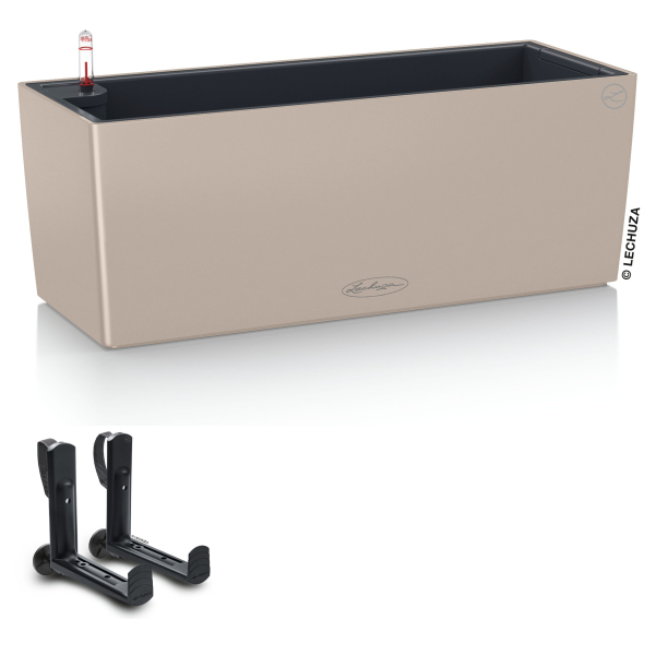 LECHUZA® Blumenkasten BALCONERA Color 50 Sandbraun All-in-One + 2 Halter