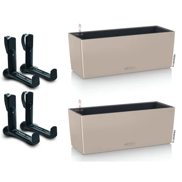 LECHUZA® Blumenkasten BALCONERA Color 50 Sandbraun All-in-One x 2 + 4 Halter LECHUZA® Blumenkasten BALCONERA Color 50 Sandbraun All-in-One x 2 + 4 Halter