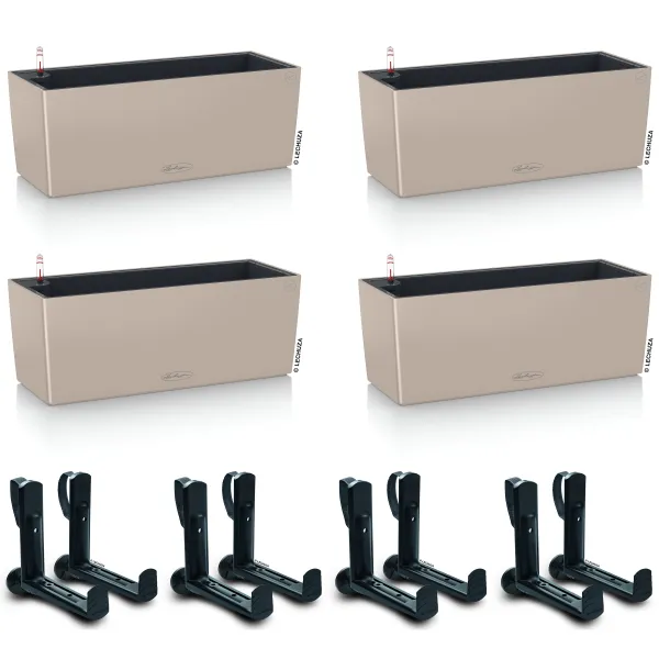 LECHUZA® Blumenkasten BALCONERA Color 50 Sandbraun All-in-One x 4 + 8 Halter LECHUZA® Blumenkasten BALCONERA Color 50 Sandbraun All-in-One x 4 + 8 Halter