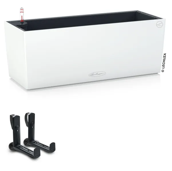 LECHUZA® Blumenkasten BALCONERA Color 50 Weiß All-in-One + 2 Halter
