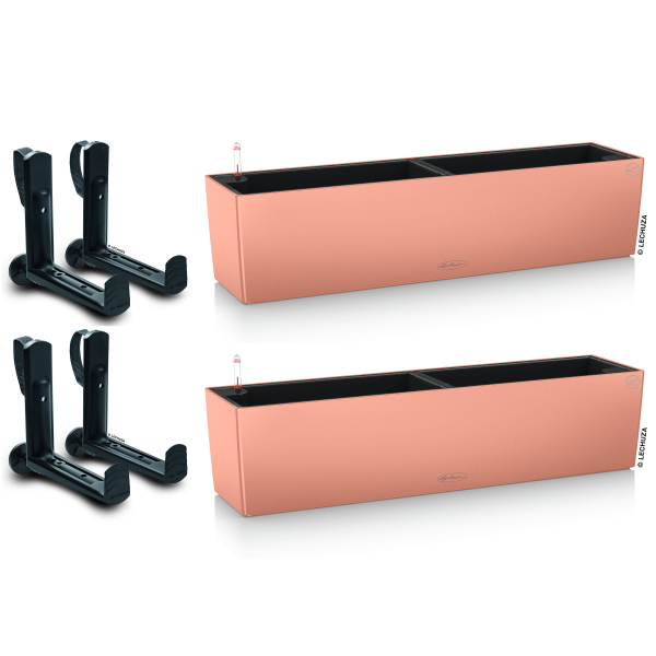 LECHUZA® Blumenkasten BALCONERA Color 80 Korallrot All-in-One x 2 + 4 Halter