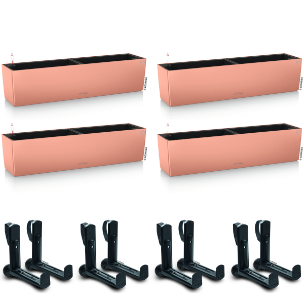 LECHUZA® Blumenkasten BALCONERA Color 80 Korallrot All-in-One x 4 + 8 Halter