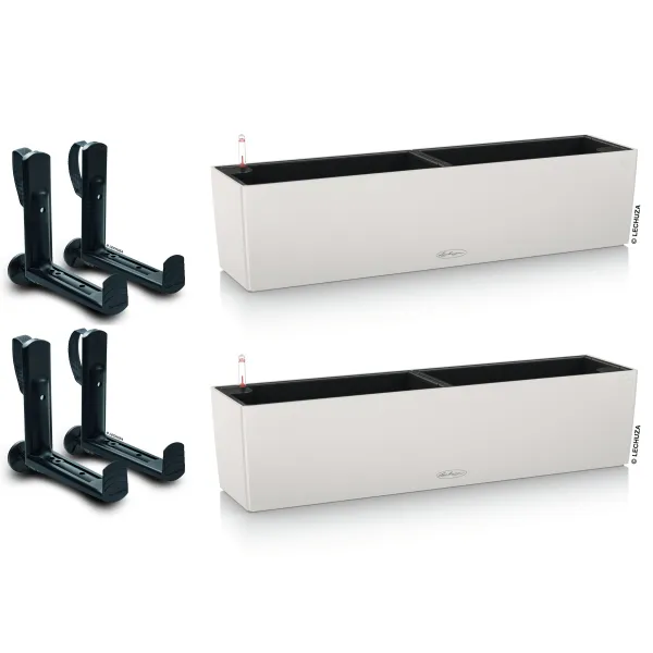 LECHUZA® Blumenkasten BALCONERA Color 80 Lichtgrau All-in-One x 2 + 4 Halter