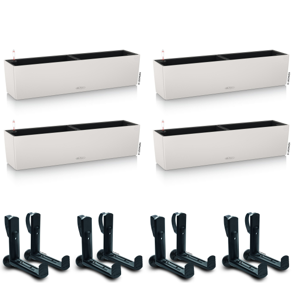 LECHUZA® Blumenkasten BALCONERA Color 80 Lichtgrau All-in-One x 4 + 8 Halter